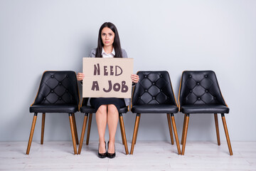 Portrait of her she nice attractive poor miserable depressed fired lady office manager clerk...