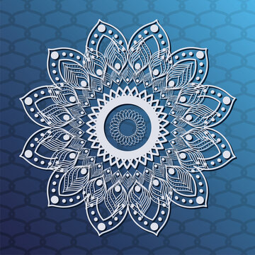 white mandala on blue background vector design