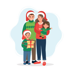 Happy family at christmas. Cute vector illustration in flat style