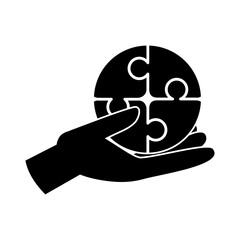 together, hand with pieces puzzles pictogram, silhouette style