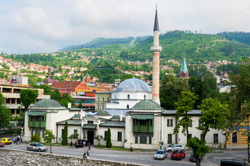 Classical ottoman style Emperor’s Mosque or Careva Džamija, Built in 15th century, Sarajevo,...