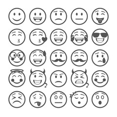 Emoticons Sign Black Thin Line Icon Set. Vector