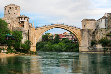 Fototapeta na wymiar Mostar Bridge over Neretva river, Unesco World Heritage Site, Mostar, Bosnia and Herzegovina