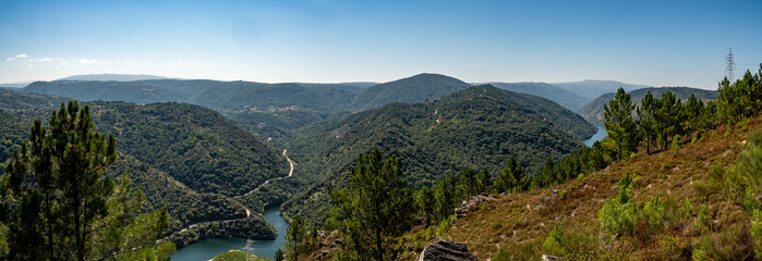 Fototapeta na wymiar Panoramic view of Duque viewpoint in Ribeira Sacra in Lugo - Galicia - Spain
