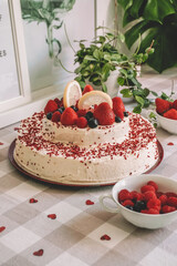 cake with strawberries and cream
