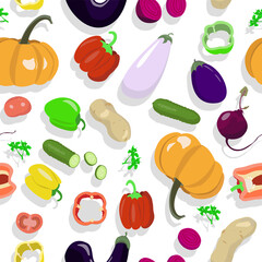Vegetables and their slices seamless pattern