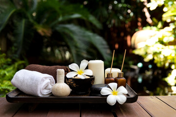 Thai Spa.  Massage spa treatment aroma for healthy wellness and relax. Spa Plumeria flower for body...