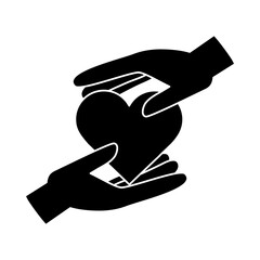 together, hands protected heart charity helping pictogram silhouette style
