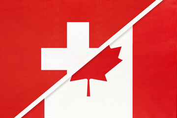 Switzerland and Canada, symbol of national flags from textile. Championship between two countries.