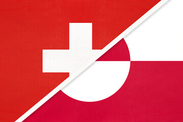 Switzerland and Greenland, symbol of national flags from textile. Championship between two countries.