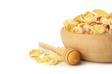 Dipper and bowl of muesli isolated on white background