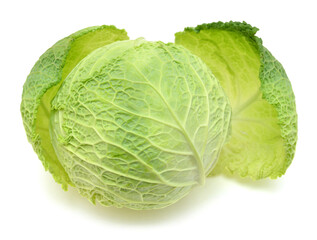 Savoy Cabbage head Isolated on White Background