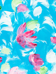 Fototapeta na wymiar Abstract pink flowers, art painting, creative hand painted background, brush texture