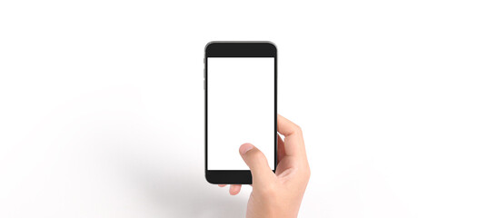 Hand holding smartphone device touching screen