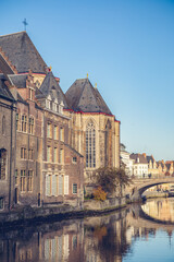 The view of the city Gent and Saint Michael's Church