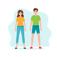Fototapeta premium Man and woman trendy characters. Colorful illustration in flat style