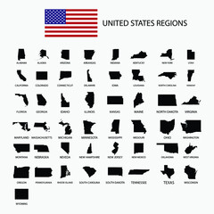 Map of regions in United States graphic element Illustration template designs

