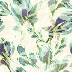 Seamless Pattern with Hand Painted Stylized Tulips.