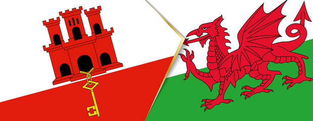 Gibraltar and Wales flags, two vector flags.