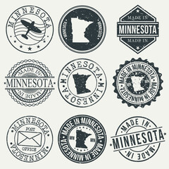 Minnesota Set of Stamps. Travel Stamp. Made In Product. Design Seals Old Style Insignia.