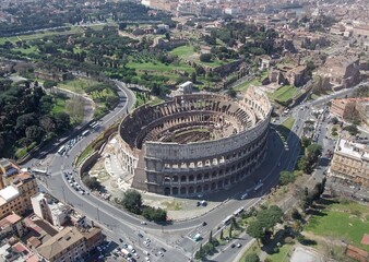 aerial view of the Colosseum and surrounding area, Rome Italy 