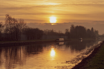 Sunset over a Yorkshire canal, Aire & Calder Navigation at Castleford.