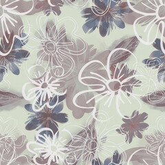 Stylized flowers seamless pattern.Watercolor Illustration.