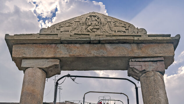 Stone carved gate leading to the Gomateshwara temple, Shravanbelgola.