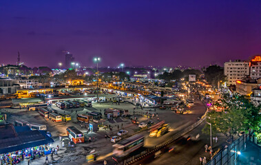 Fototapeta na wymiar Aerial image of Bangalore bus terminus in the evening with nice sky.