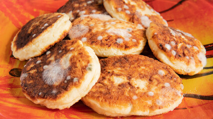 spoiled cheesecakes with mold close-up