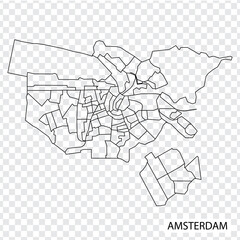 High Quality map of Amsterdam is a city  The Netherlands, with borders of the regions. Map of Amsterdam for your web site design, app, UI. EPS10.