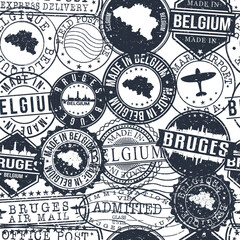 Bruges Belgium Stamps. City Stamp Vector Art. Postal Passport Travel. Design Set Pattern.