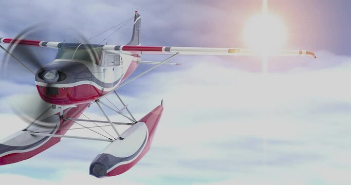 Retro seaplane futege. 3D render. Against the sky