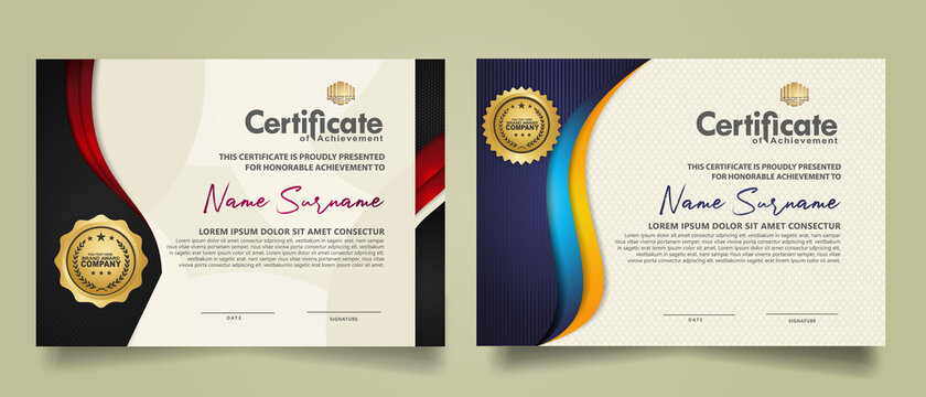 set horizontal certificate template with wave ornament and modern texture pattern background - Powered by Adobe