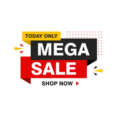 Simple Flat Mega Sale Banner with Black, Red and Black Color Design, Discount Offer Banner Template Vector for Advertising, Social Media, Web Banner
