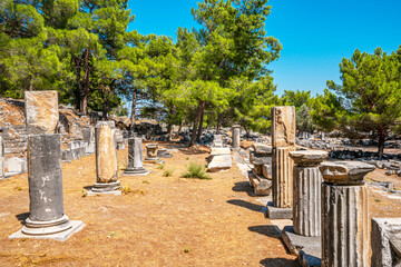 Priene was an ancient Greek city of Ionia located at the base of an escarpment of Mycale, 6 kilometres north of Maeander River, Güllübahçe, Söke, Turkey