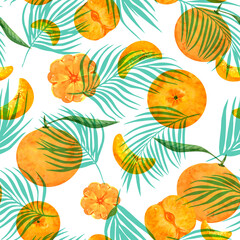 Watercolor citrus fruit seamless pattern on white background