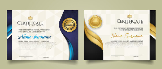 set horizontal certificate template with wave ornament and modern texture pattern background