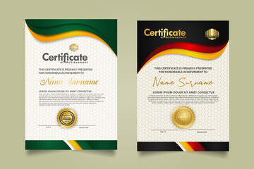 set vertical certificate template with wave ornament and modern texture pattern background