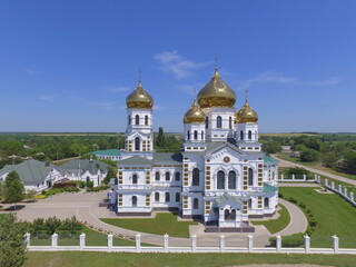 Fototapeta na wymiar Church of the Holy Trinity in the village of Novodonetskaya, Krasnodar region, Russia