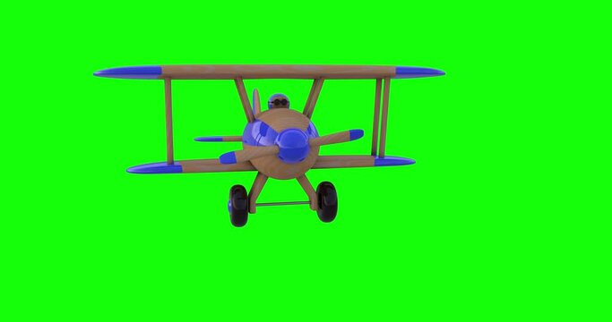 Flying a toy plane on a green screen. 3D render. Isolated