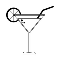 cocktail with straw and half lemon drink liquor line icon style