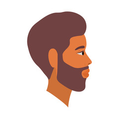 brown hair man cartoon with beard in side view vector design