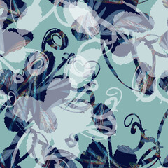 Stylized Flowers Seamless Pattern. Watercolor Background.