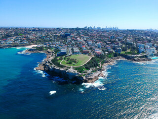 Panoramic  Aerial Drone View Bondi Beach Sydney NSW Australia