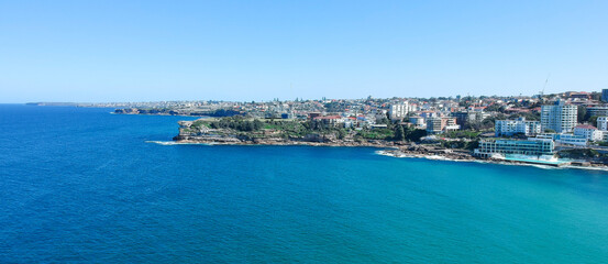 Fototapeta na wymiar Panoramic Aerial Drone View Bondi Beach Sydney NSW Australia