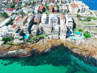 Panoramic  Aerial Drone View Bondi Beach Sydney NSW Australia