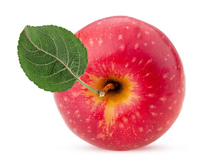 Red apple with green leaf