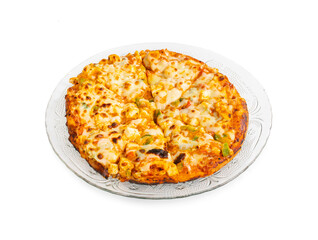 Indian Style of Italian Dish Paneer Pizza Topped with Cottage Cheese on Isolated White Background