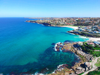 Fototapeta na wymiar Panoramic Aerial Drone View Bondi Beach Sydney NSW Australia